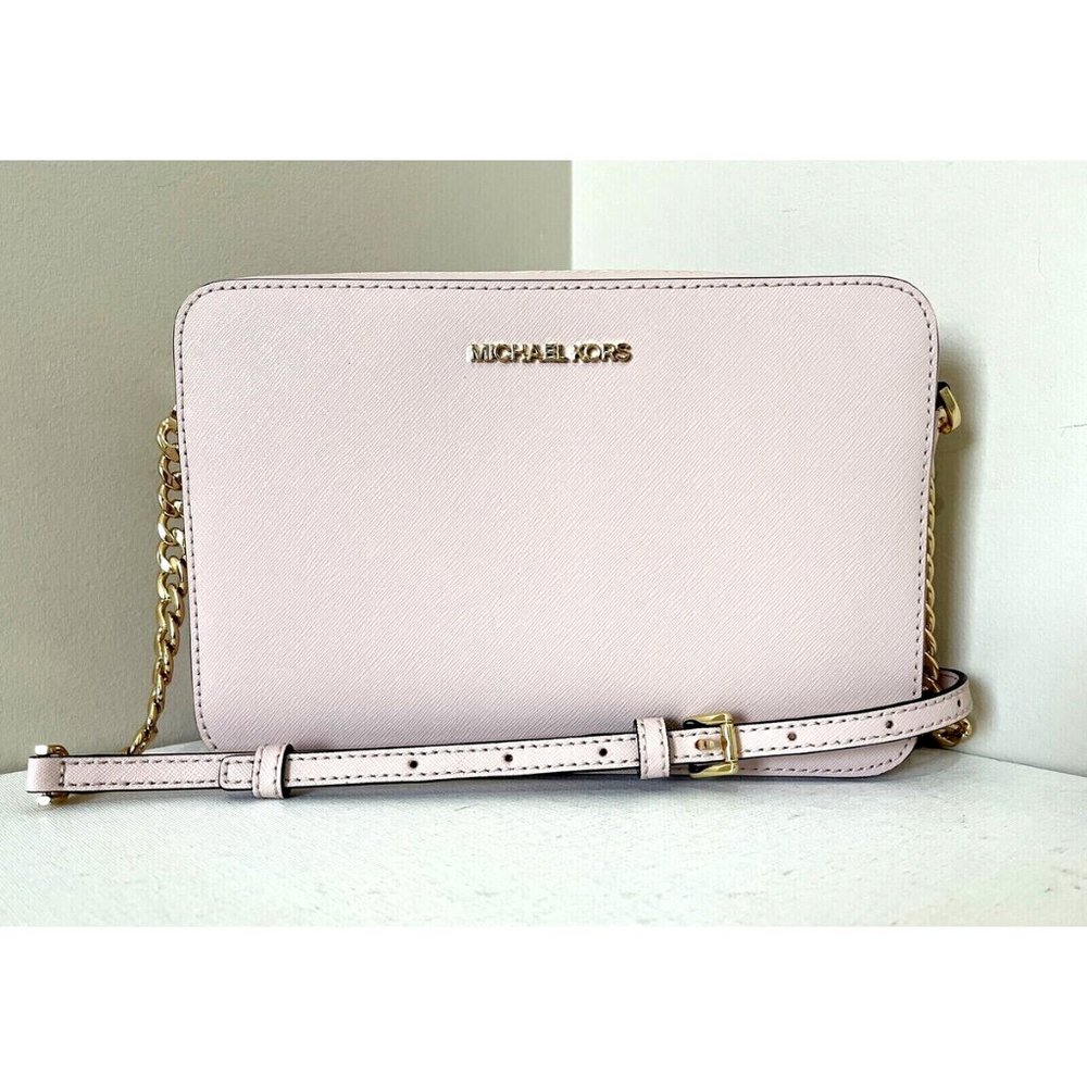 New Michael Kors Jet Set Item Large Zip Chain Crossbody Bag Powder Blush